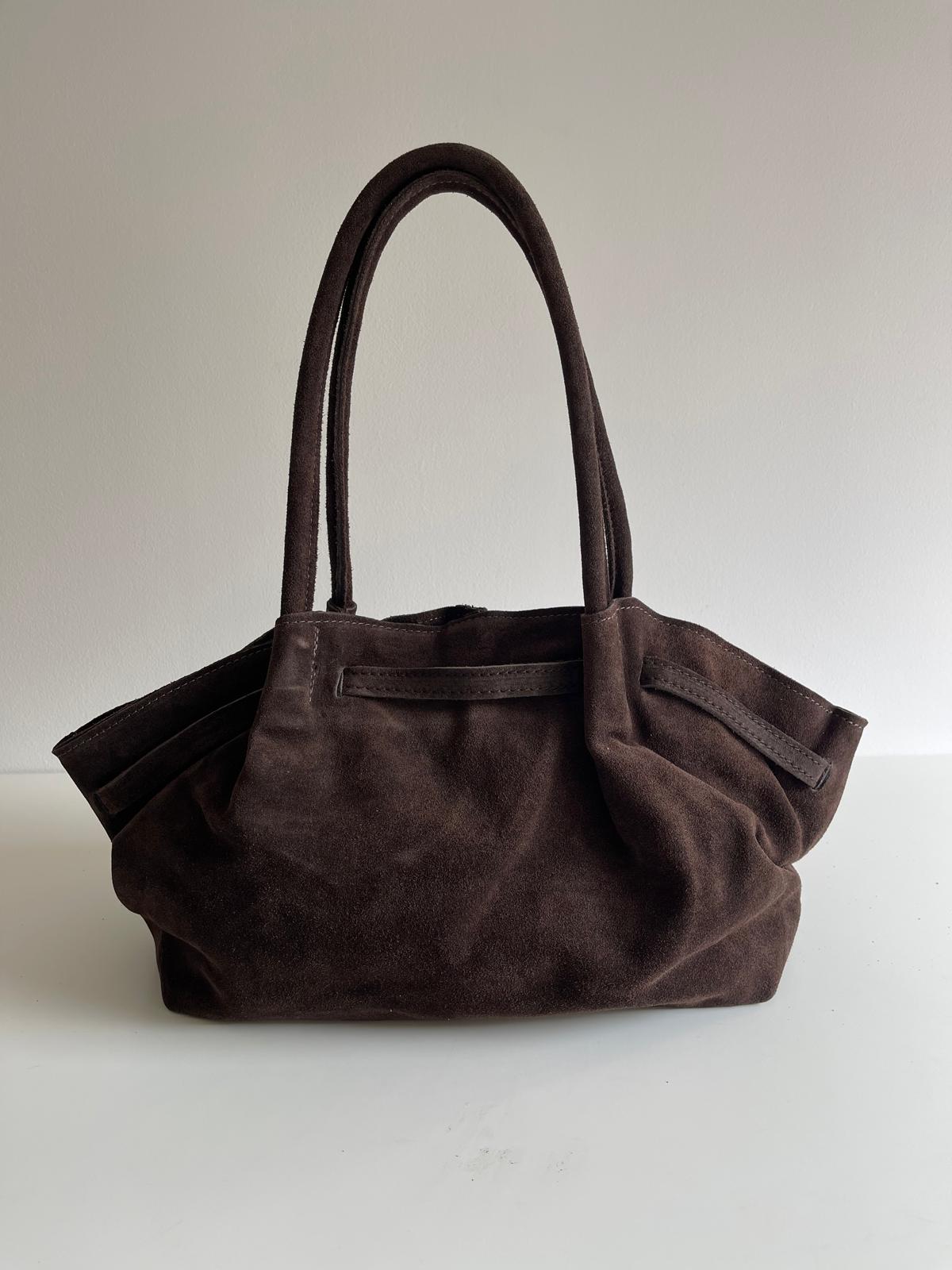Sac cabas en cuir suédé italien - Fermoir doré chic - Marron chaud