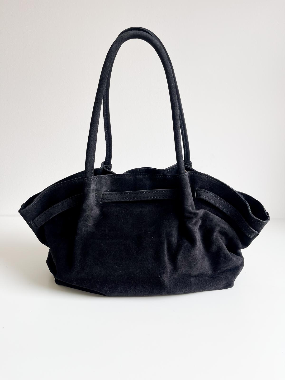 Sac cabas en cuir suédé italien - Fermoir doré élégant - Noir intemporel