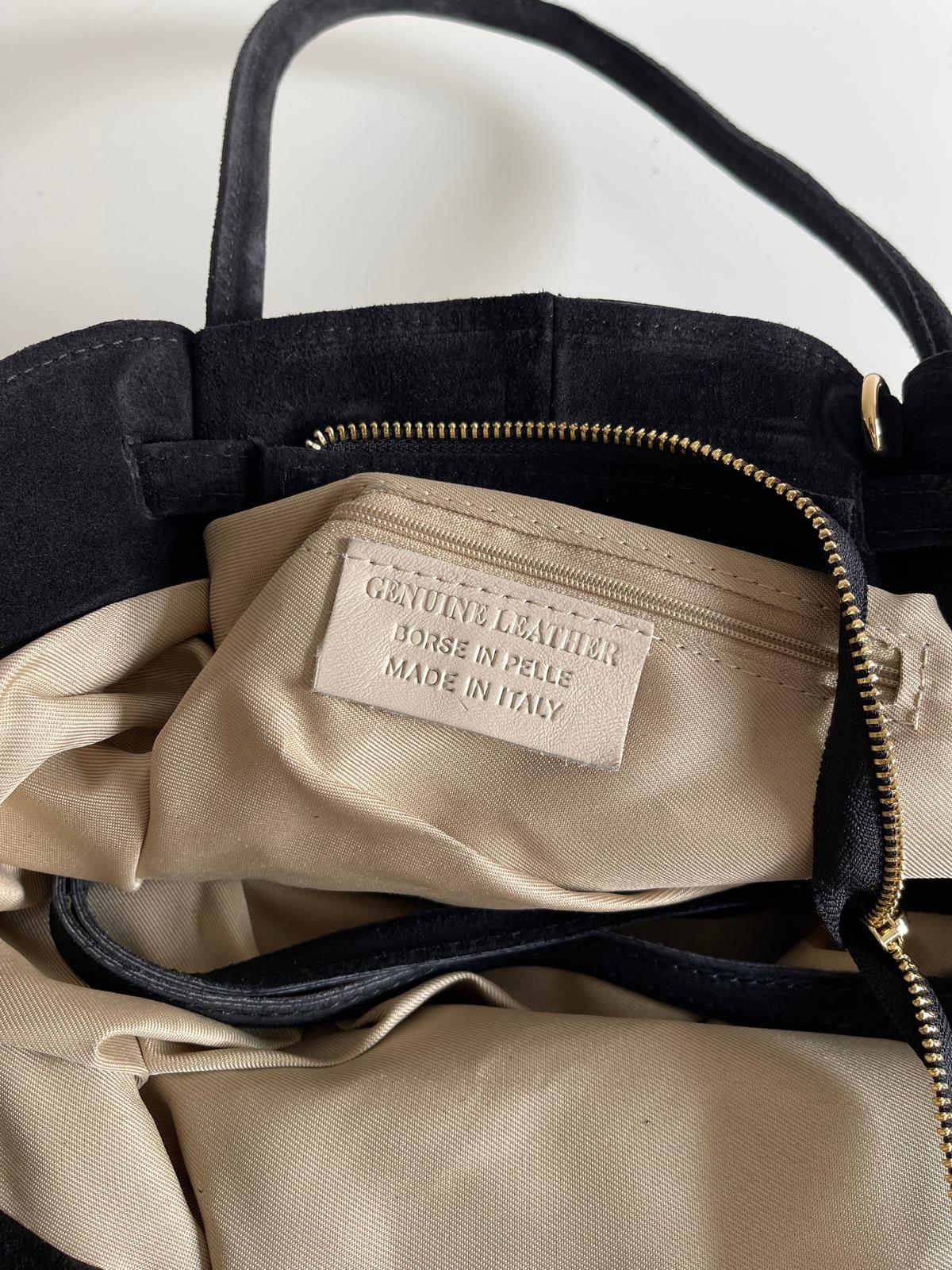 Sac cabas en cuir suédé italien - Fermoir doré élégant - Noir intemporel