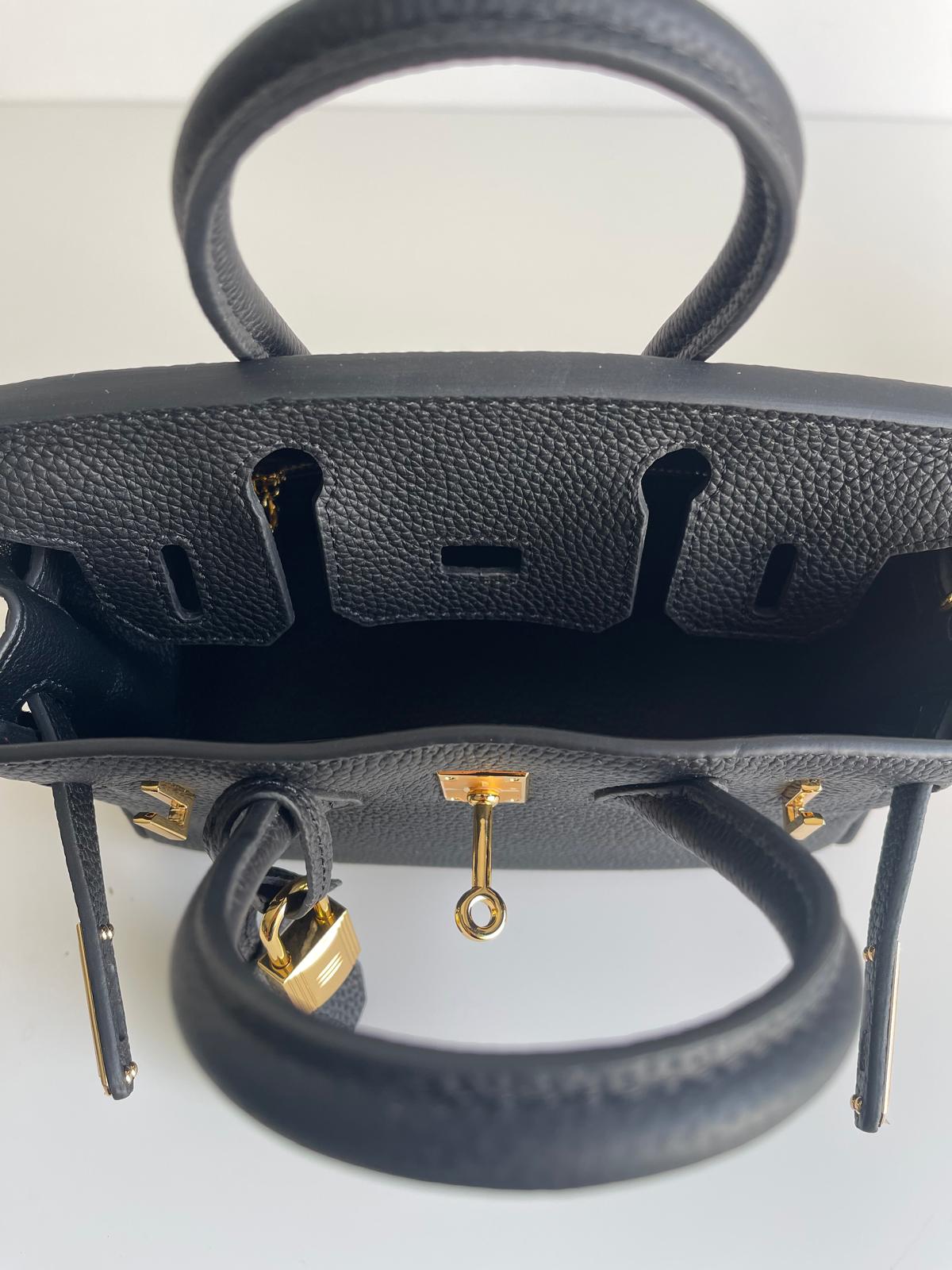 Sac inspiration Birkin 20cm – Cuir Noir & Finitions dorées
