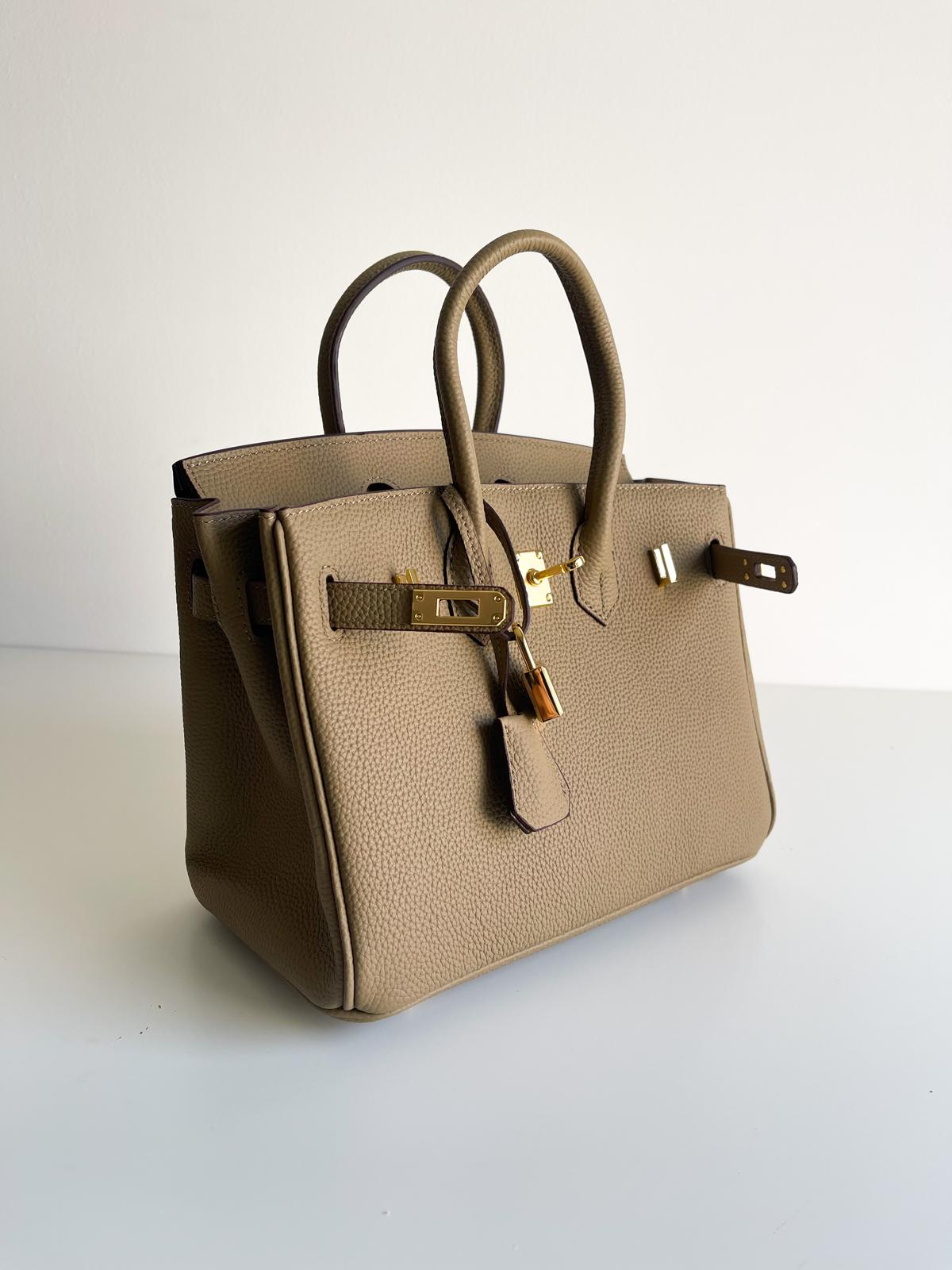 Sac inspiration Birkin 20cm – Cuir Taupe & Finitions dorées