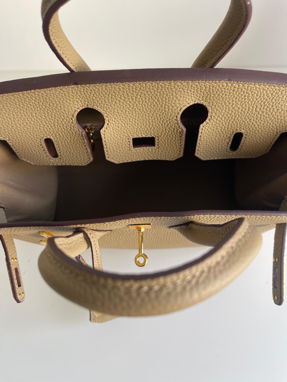 Sac inspiration Birkin 20cm – Cuir Taupe & Finitions dorées