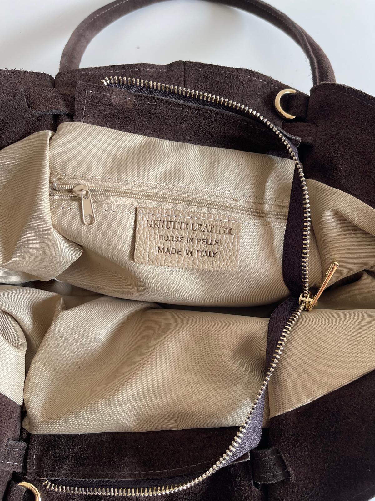 Sac cabas en cuir suédé italien - Fermoir doré chic - Marron chaud