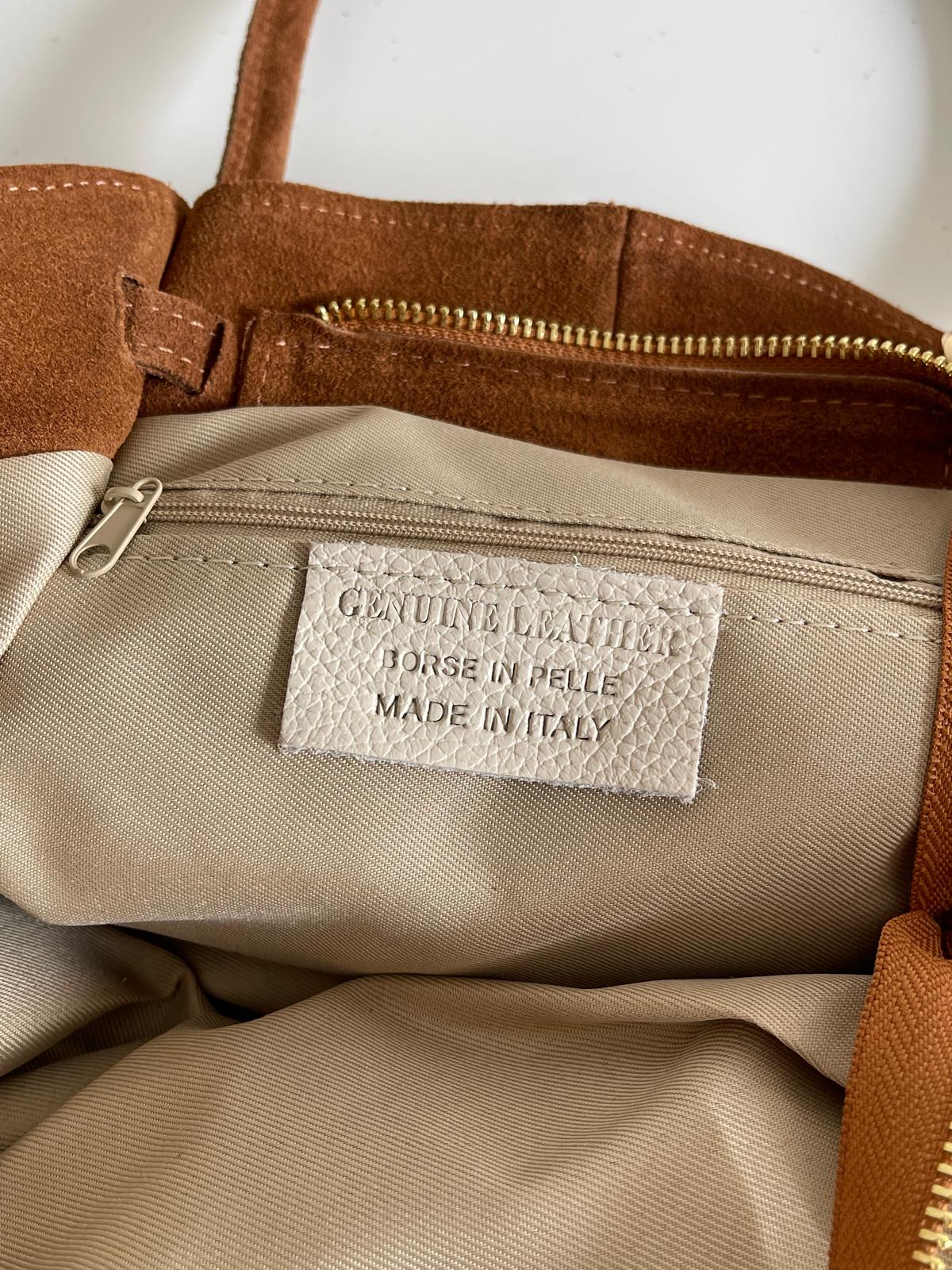 Sac cabas en cuir suédé italien- Fermoir doré chic élégant - Camel