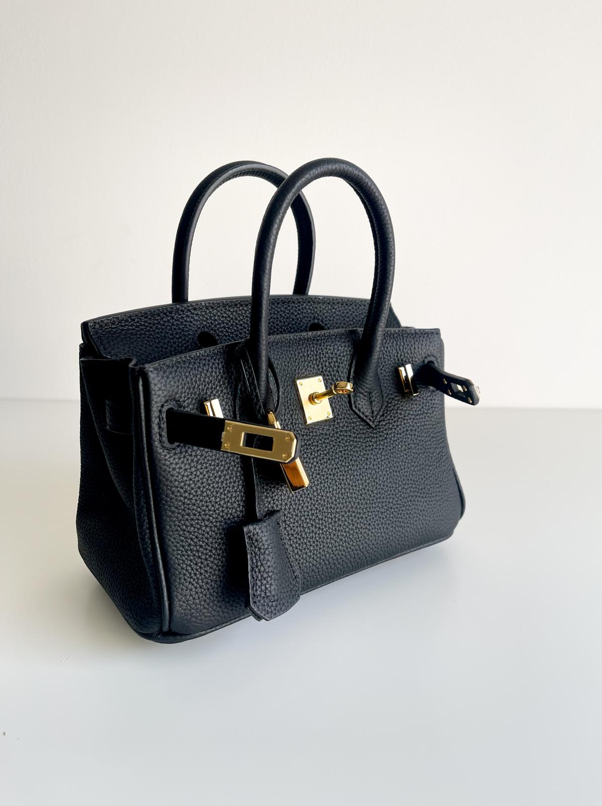 Sac inspiration Birkin 20cm – Cuir Noir & Finitions dorées