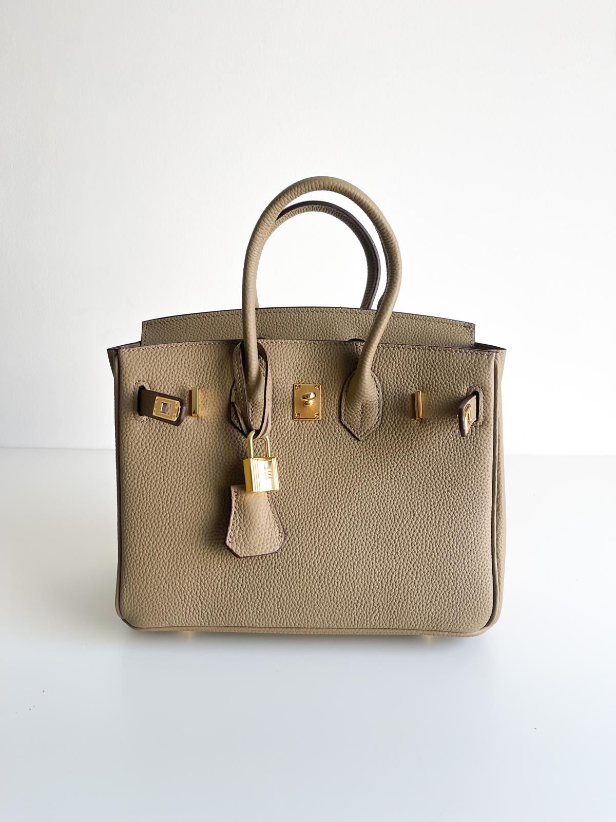 Sac inspiration Birkin 20cm – Cuir Taupe & Finitions dorées