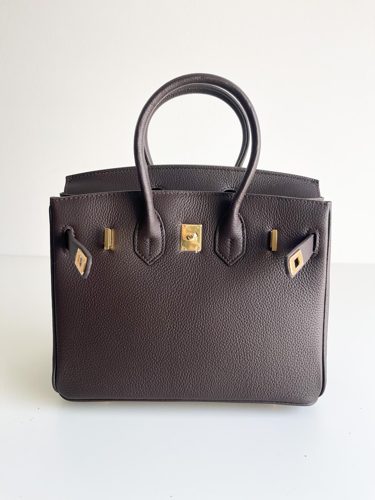 Sac inspiration Birkin 25 cm – Cuir Chocolat & Finitions dorées